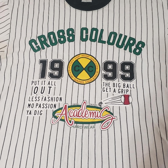 Cross Colours VINTAGE y2k short sleeve t-shirt Men's large white black green - Picture 3 of 11